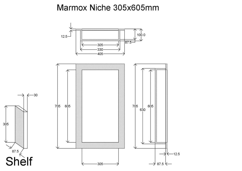 Wandnische/Duschnische: befliesbar, mit/ohne Kleber - 30 x 60 cm