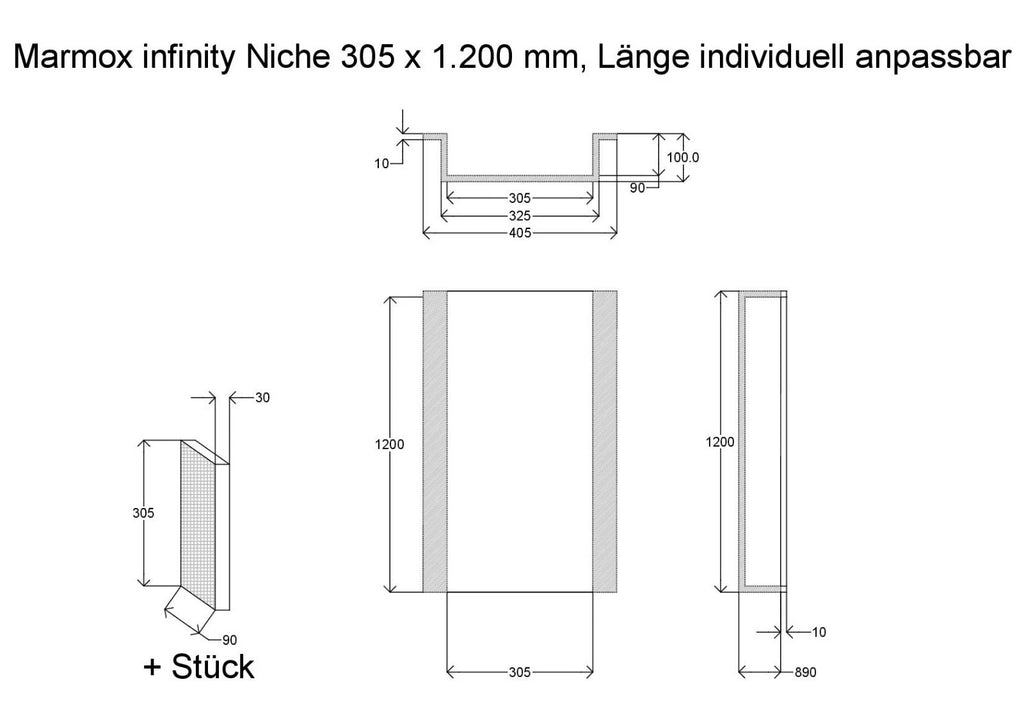 Wandnische/Duschnische: befliesbar, mit Kleber - 30 x 120 cm